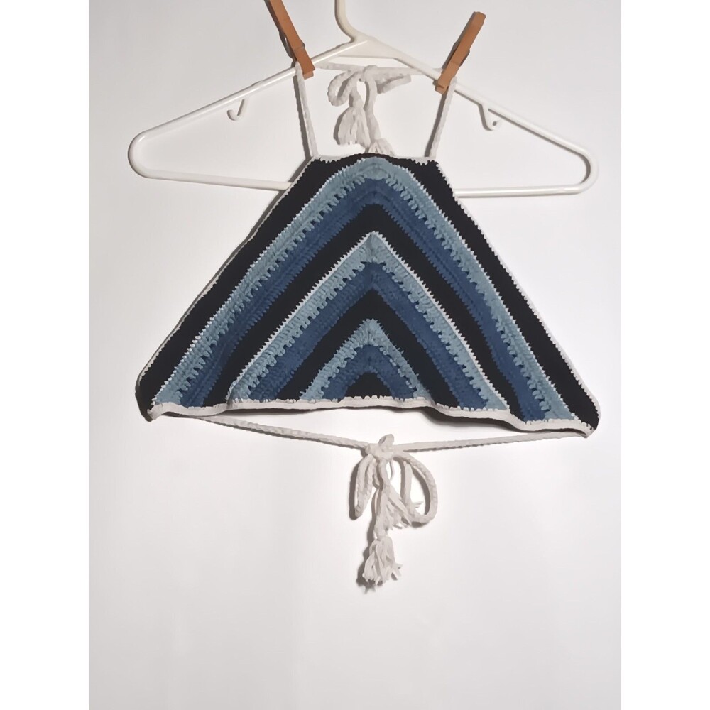 Lakhays Halter Top Backless Crocheted Blue White